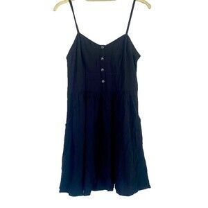 Express Women's Black Rayon Spaghetti Strap Tank Mini Dress Elastic Back -Size M